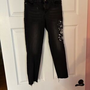 BeBe Black Size 27 Stretch Jeans With Embroidery On One Leg